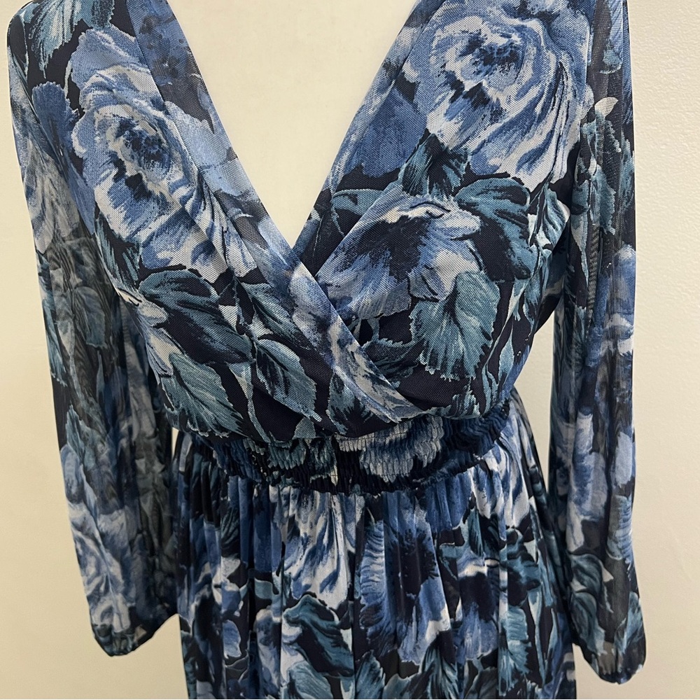 Enfocus Studio Blue and Black Floral maxi dress Size 8 elastic waist EUC - Picture 2 of 6